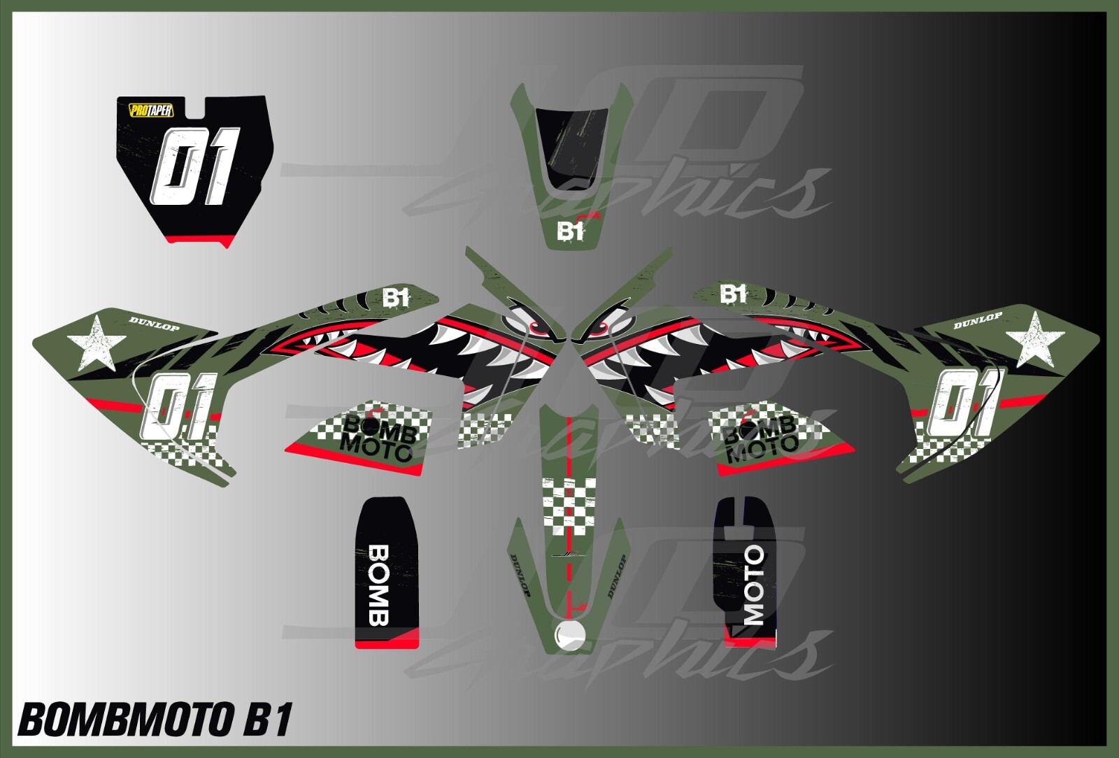 BOMBMOTO B1 graphics kit decals THICK AND HIGH GLOSS ......