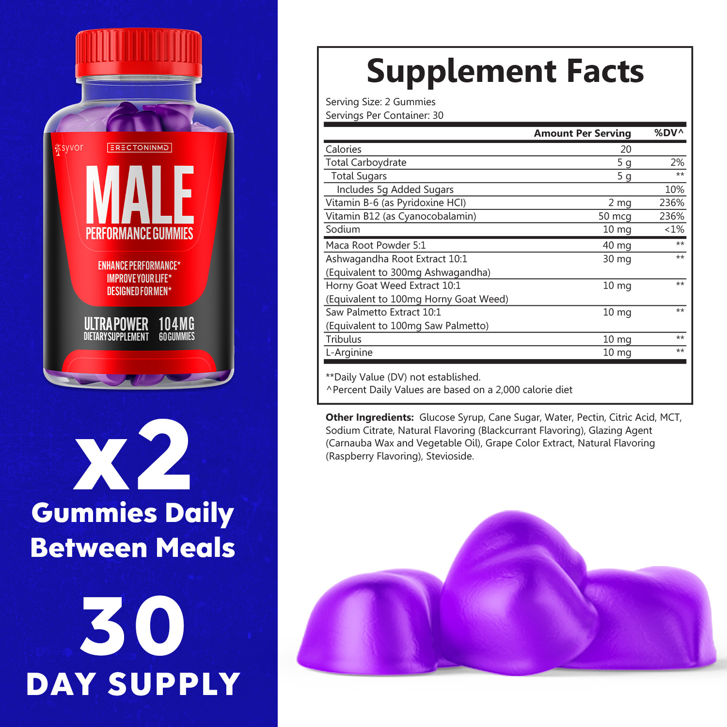 Erectonin MD Advanced Male Performance Formula Vitamin Supplement 60 Gummies