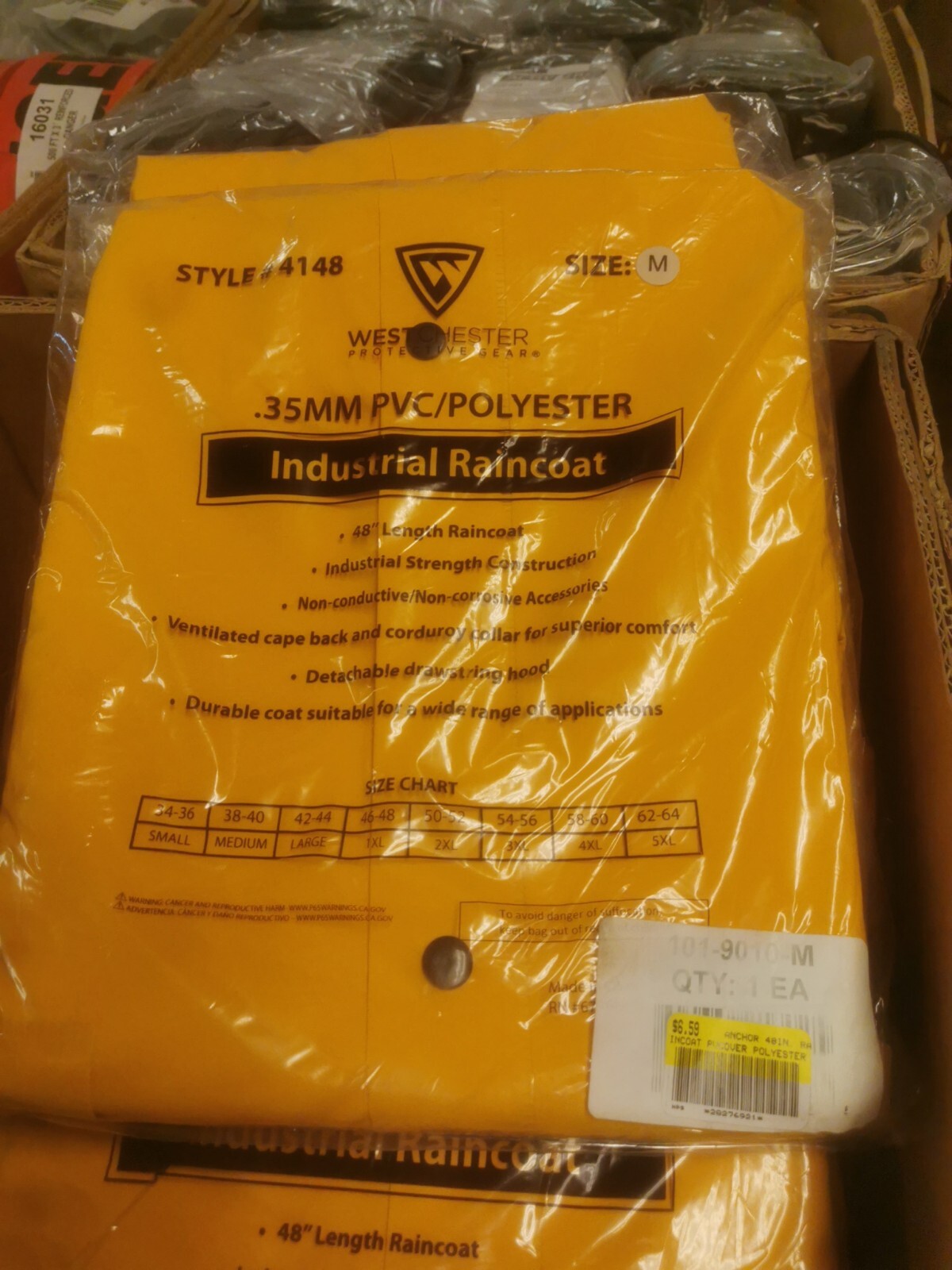 48 in Raincoat with Detachable Hood, 0.35 mm, PVC over Polyester, Yellow, Medium