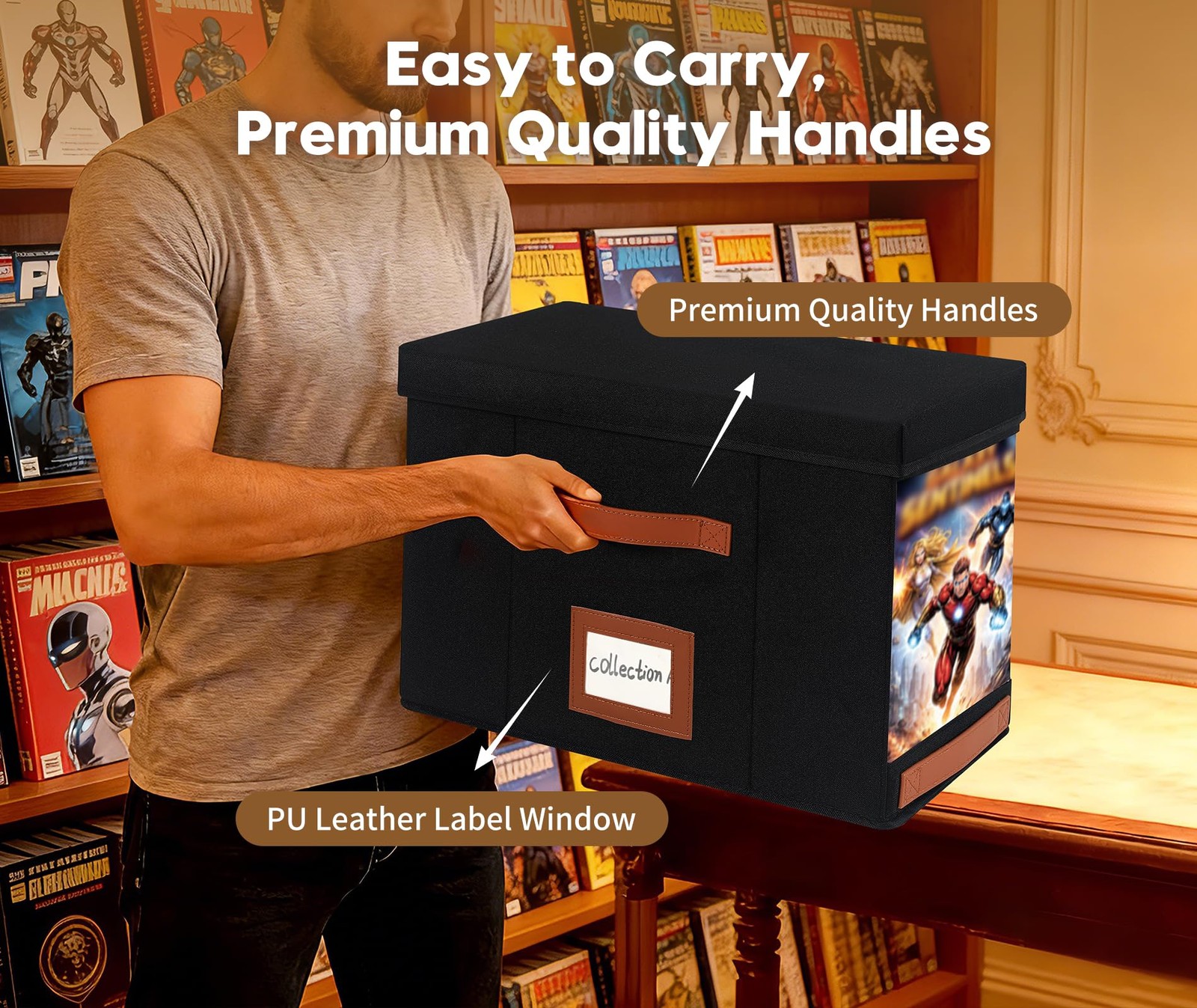 Comic Book Storage Box with Display Window, 3-Pack Collapsible Storage Case, ...
