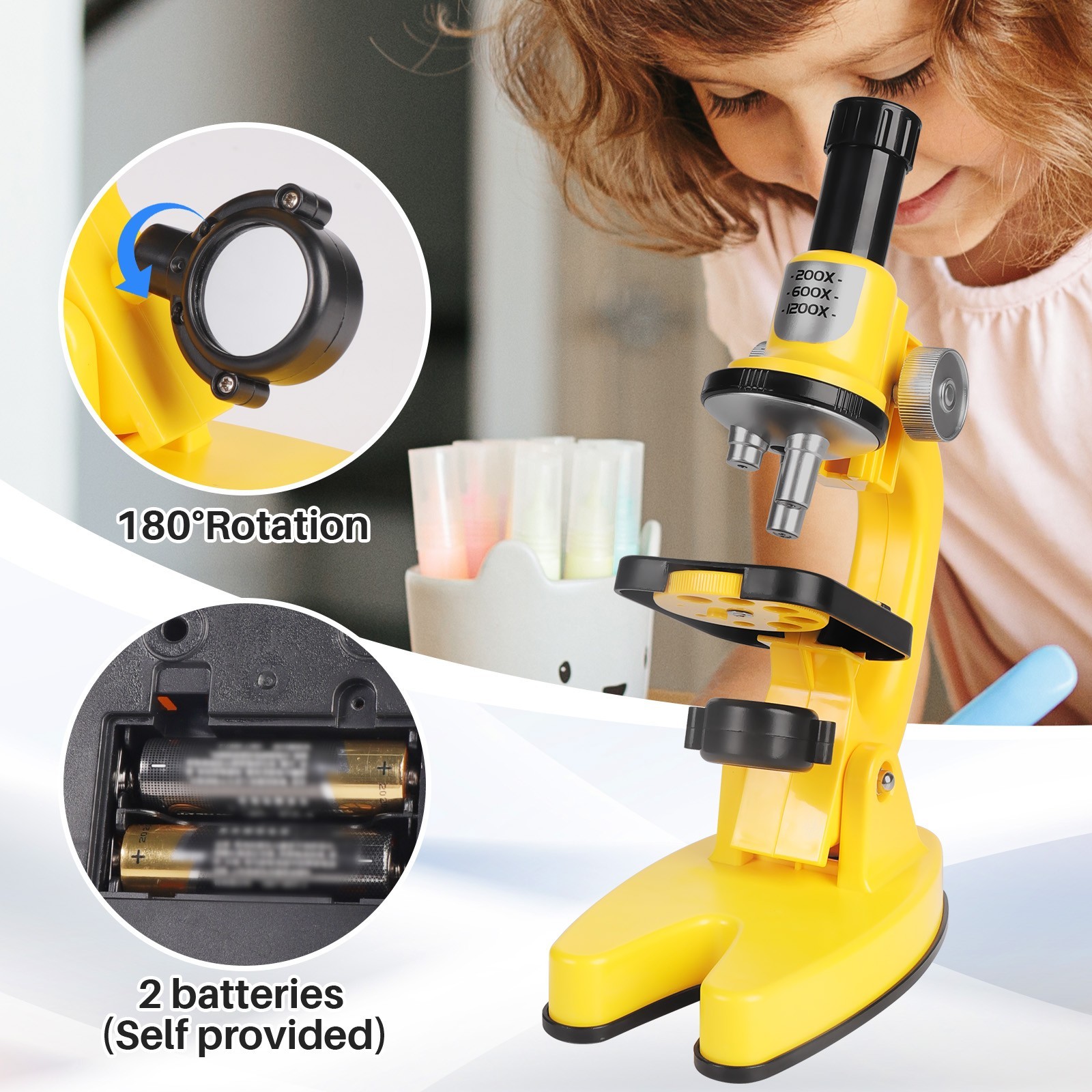 Kids Beginner Microscope Science Kit 200x-1200x Microscope Gift