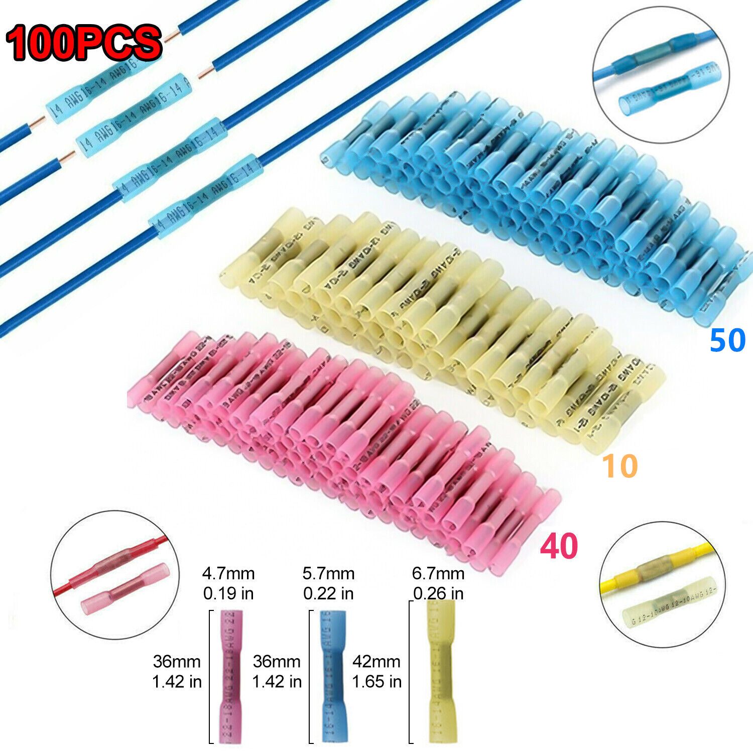 200/100x Assortment Heat Shrink Wire Connectors Seal Electrical Crimp Terminals