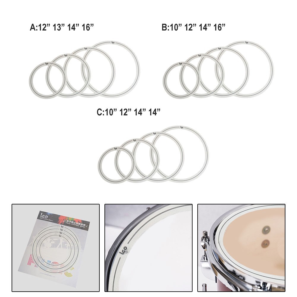 Set of 4 Drum Tone Control Rings Muffler Dampening for 12 13 14 16 inch