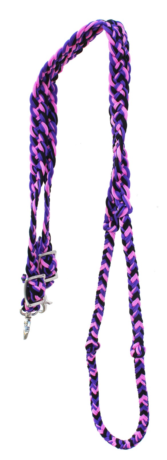 Horse Roping Knotted Tack Western Barrel Reins Nylon Braided 8 Ft. Pink Purple