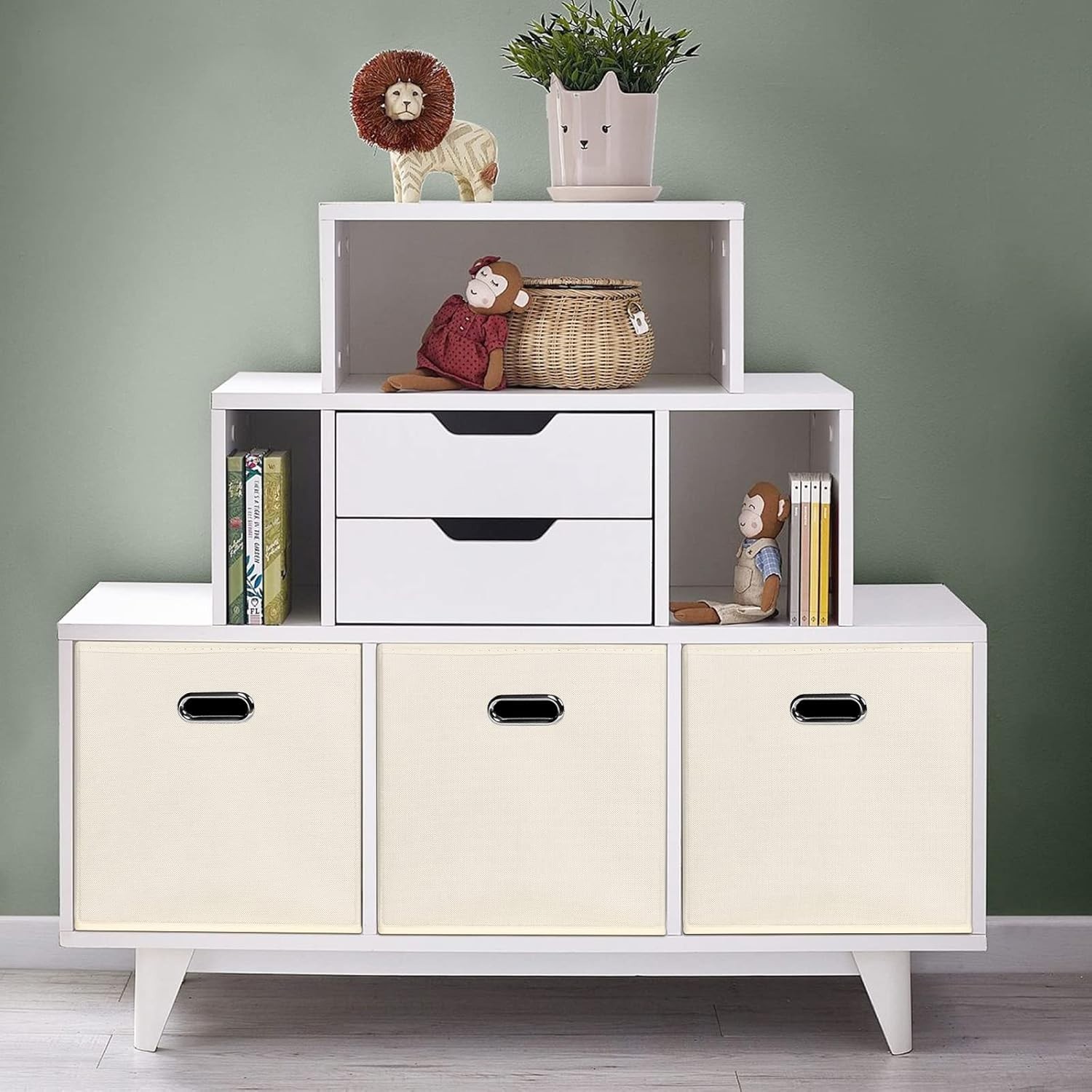 Elegant Foldable Storage Cubes - Creamy-White Fabric Organizer Baskets (11")