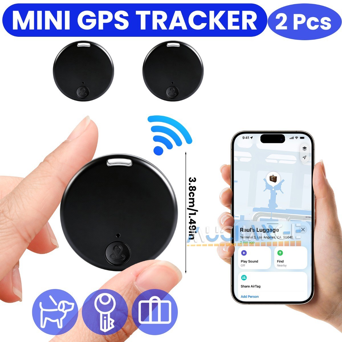 2 unidades localizador GPS con Bluetooth para llaveros mascotas y niños