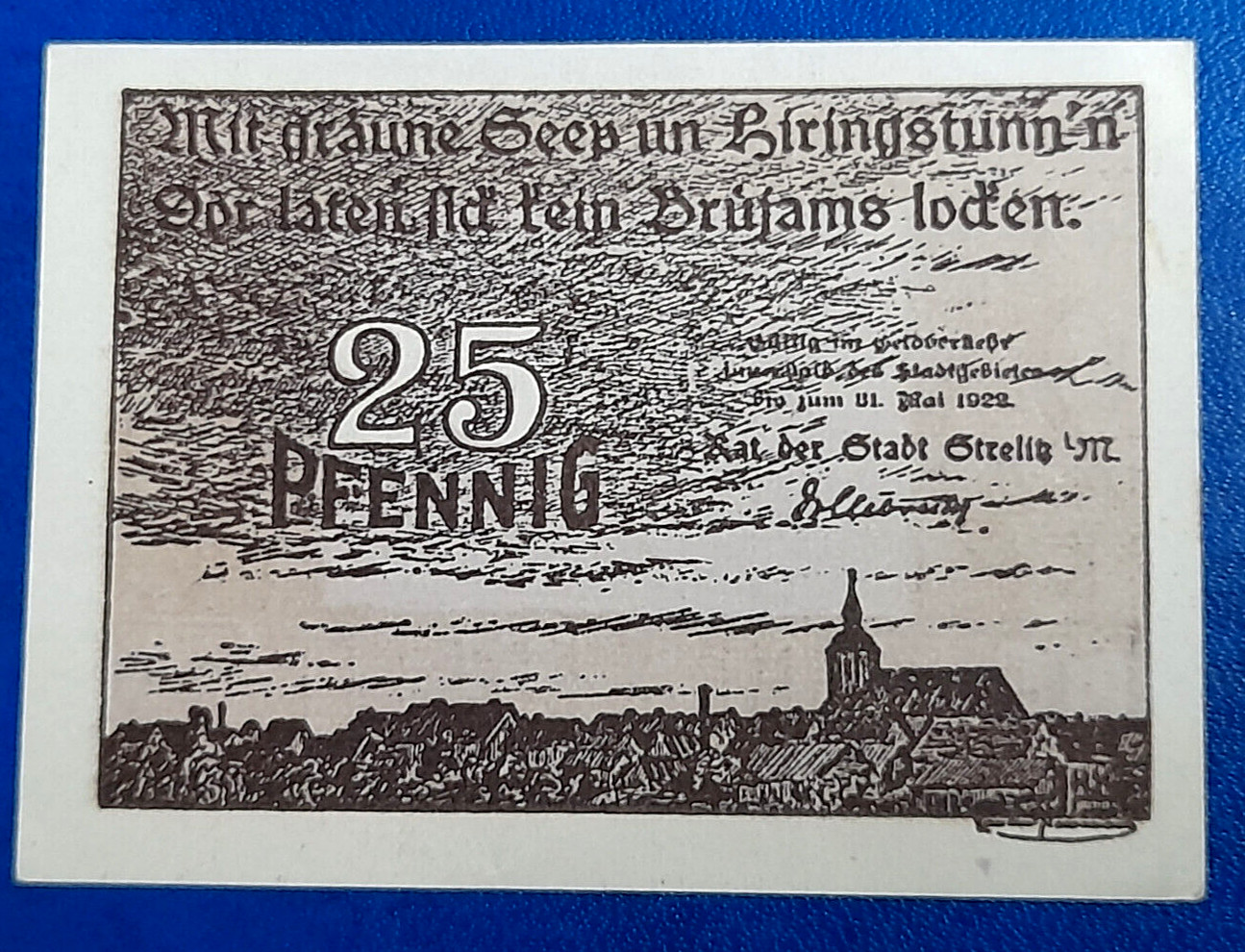 STRELITZ NOTGELD 25 PFENNIG 1922 REUTERGELD EMERGENCY MONEY GERMANY (27975)