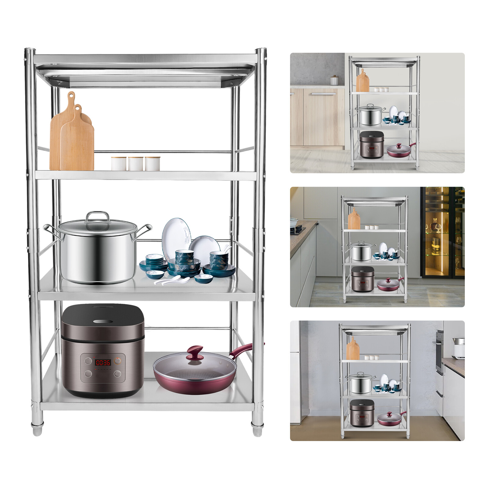 4 Tier Stainless Steel Heavy Duty Shelving Adjustable Shelf Storage Silver