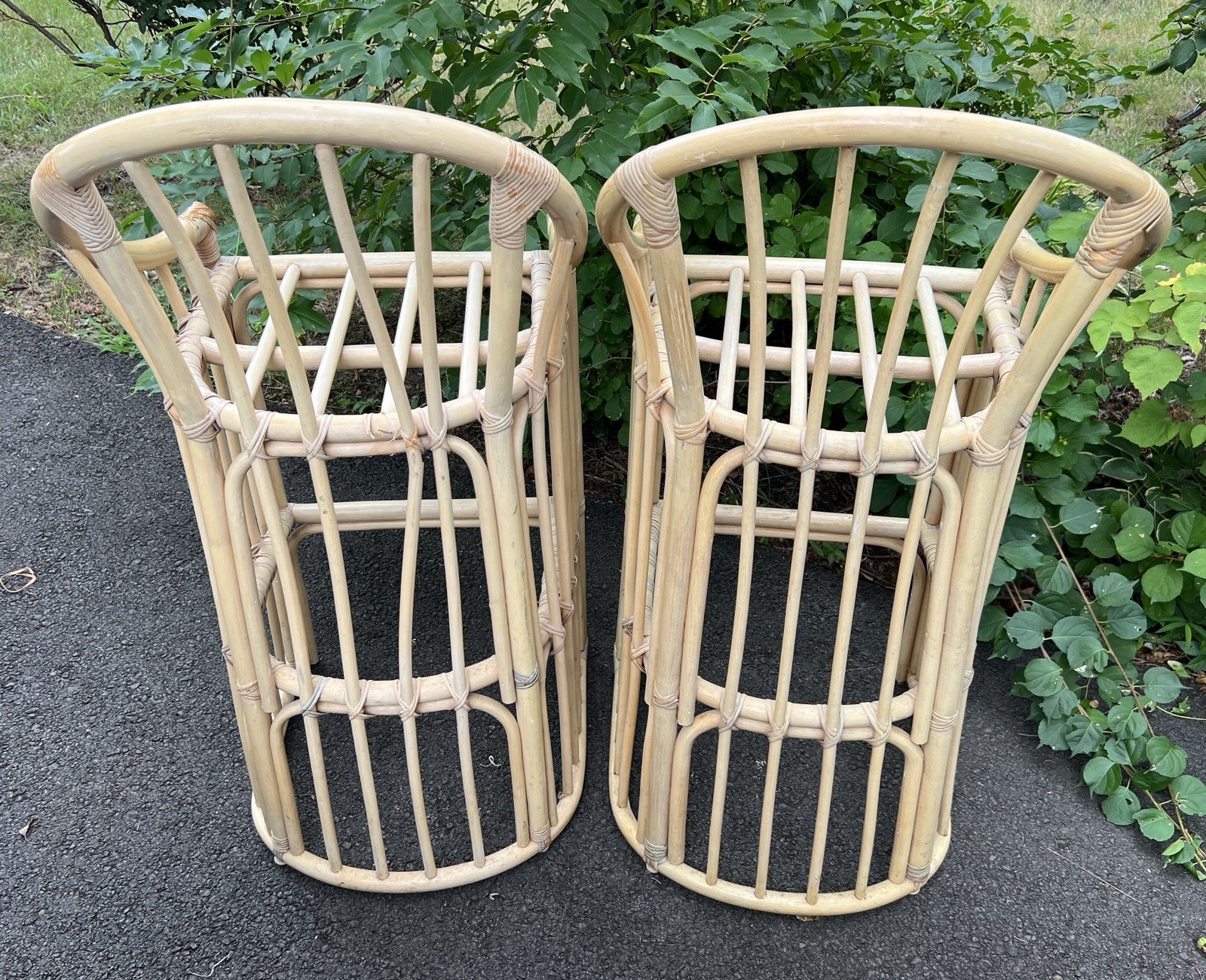 Vtg Rattan Bamboo Bar Stool Set Pair 42"H x20"W x16.75"L *LOCAL PICKUP NJ 07753*