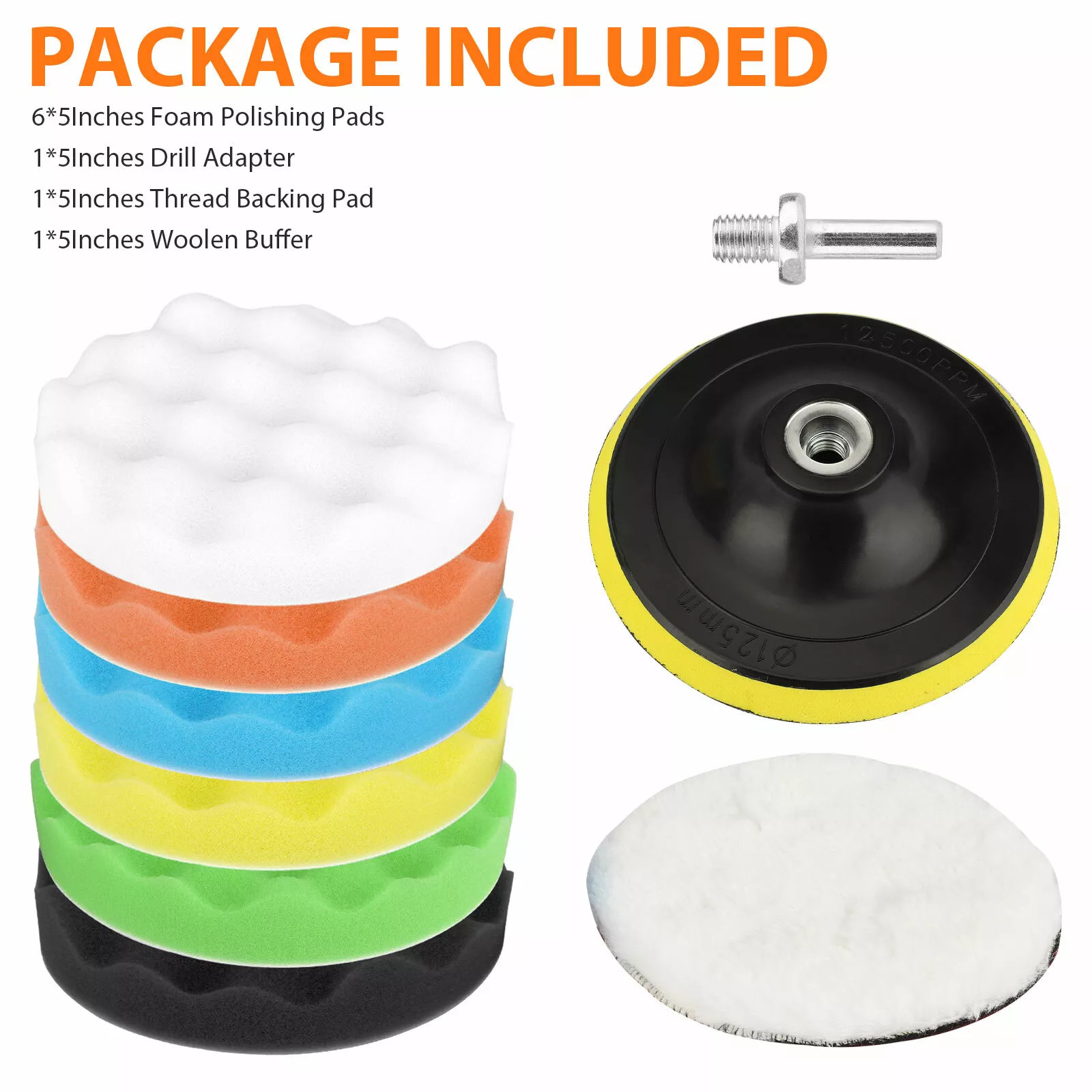 9Pcs 5 Inch Car Buffing Polishing Pads Waxing Sponge Foam Kit for Polisher Drill