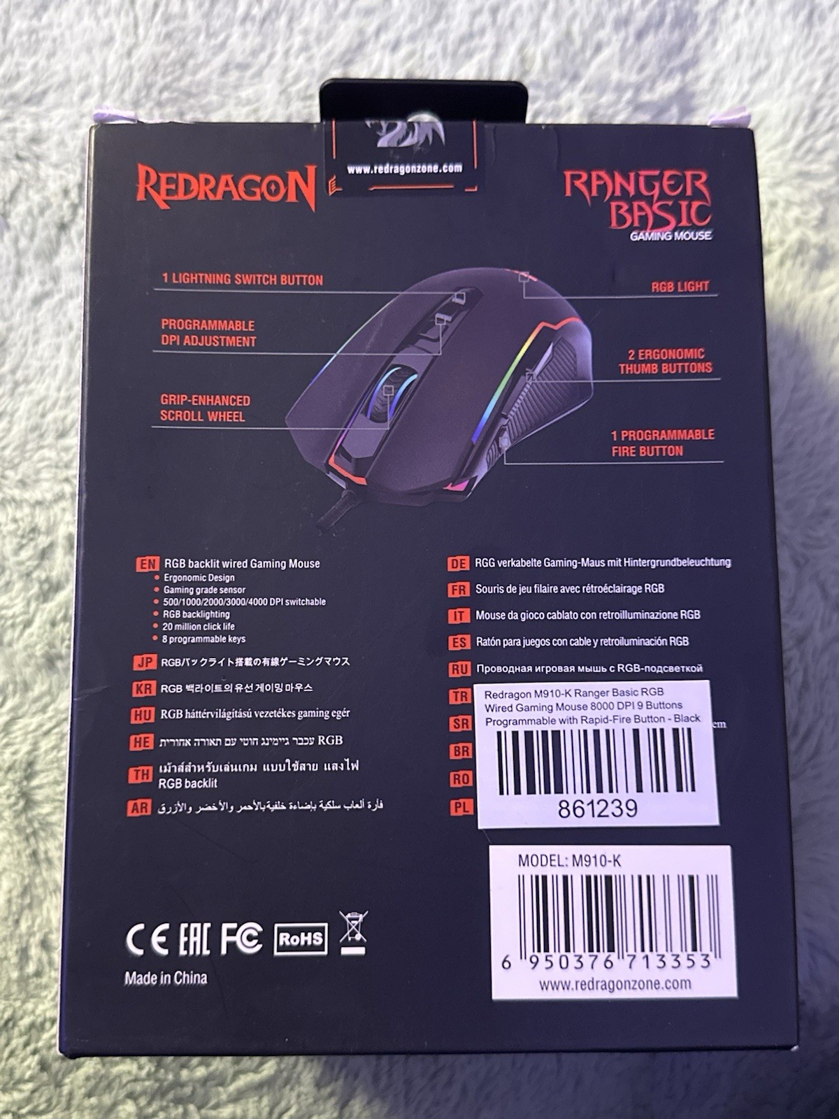 Redragon Ranger Basic RGB Gaming Mouse M910-K New Sealed In Box