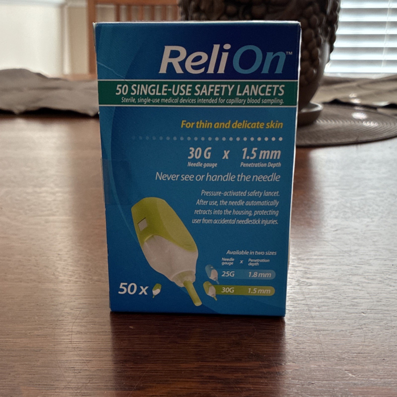 ReliOn 50 Single-Use Safety Sterile Lancets 30G Green/White MPN 8601