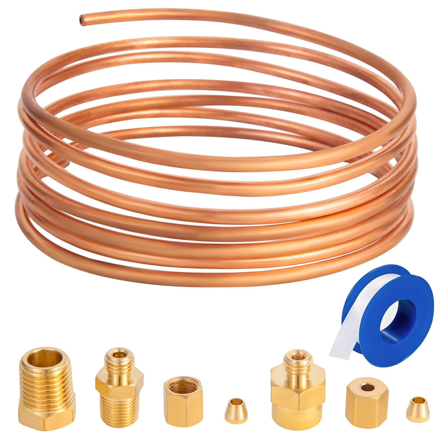72'' Oil Pressure Gauge Tubing Kit, Set of Copper Tube With1/4'' X1/8'' NPT,1/8'