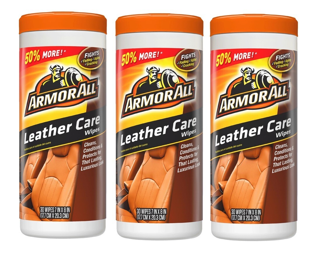 3 ~ Armor All Leather Care Wipes Cleans Conditions & Protects Leather 30 Wipes