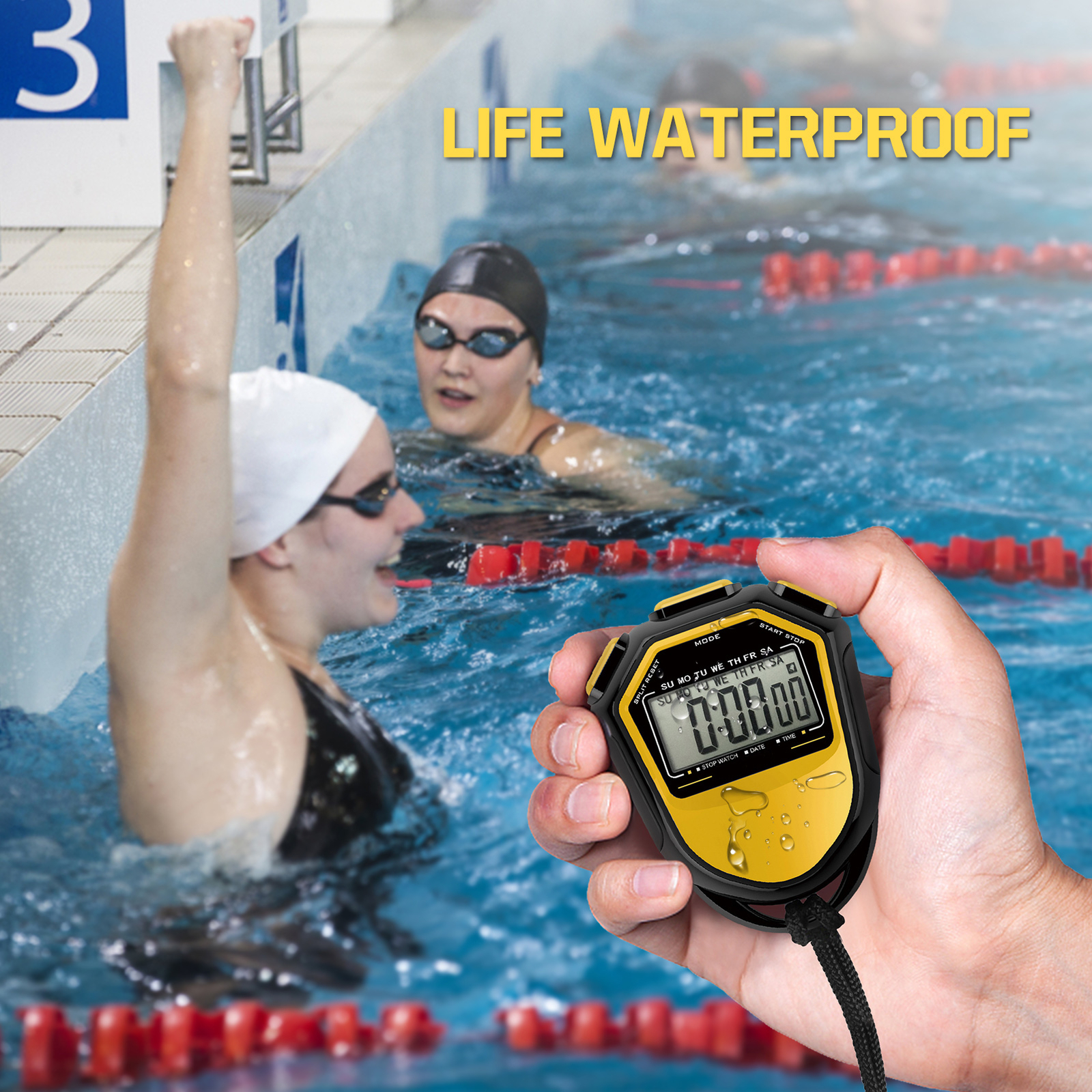 Waterproof Stopwatch Digital Handheld LCD Timer Sports Counter L5C4