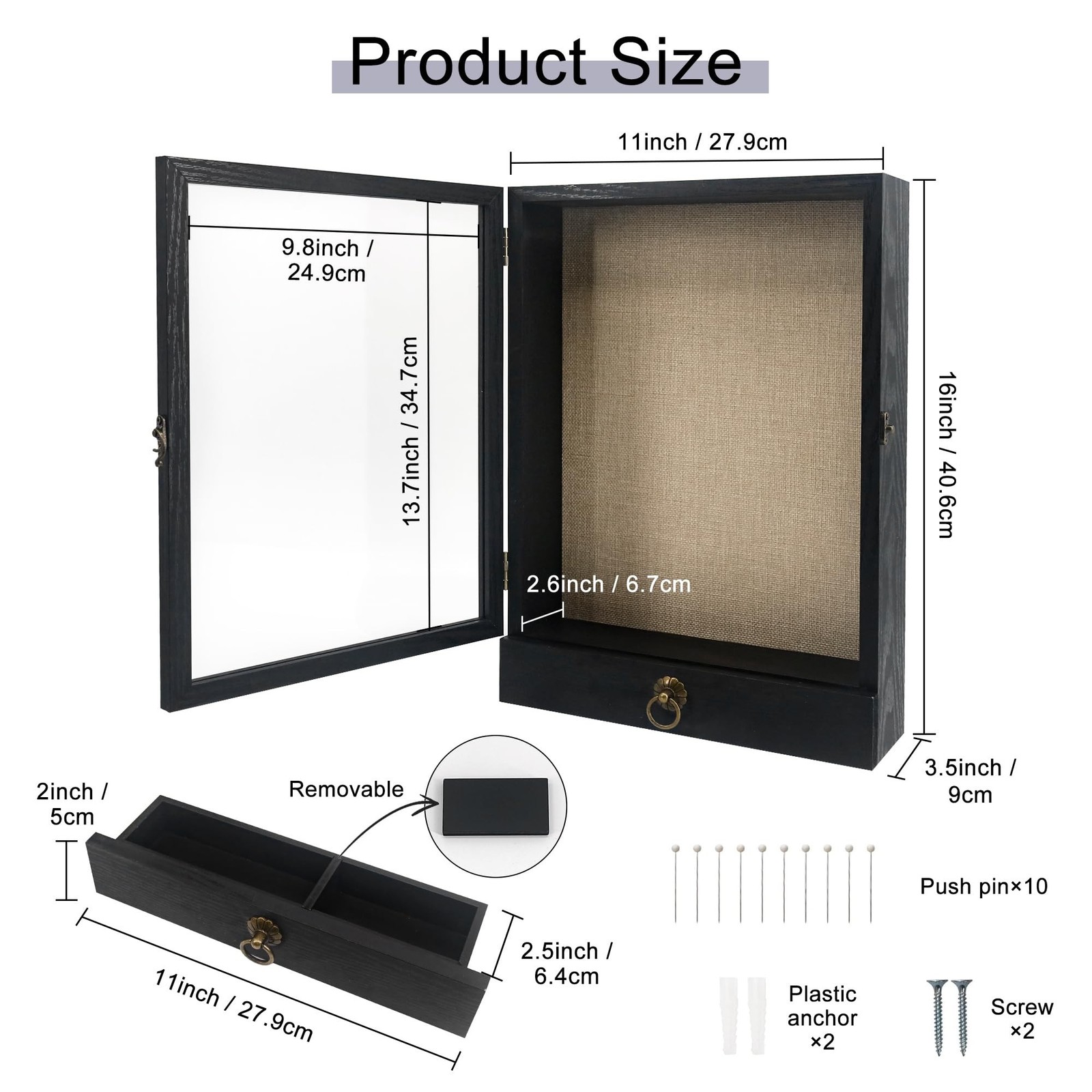 Shadow Box Frame with Drawer, 11"x16" Shadow Box Display Case with Real Glass...