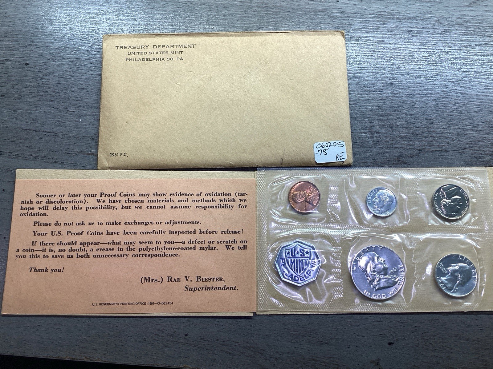 1961 US Mint Silver Proof 5 Coin Set with Original Packaging 060225 78ak