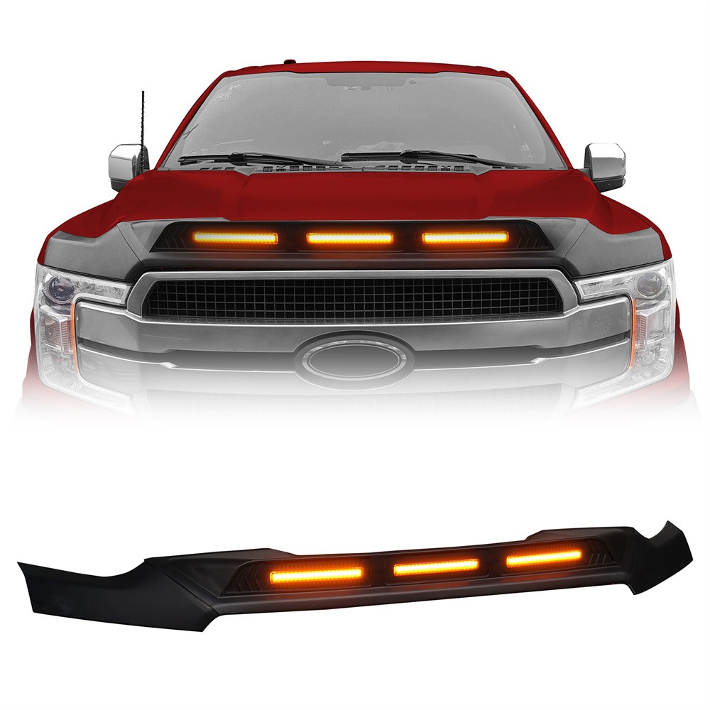 Hood Protector Stone Guard Bug Deflector / Amber Lights for Ford F-150 2015-2020