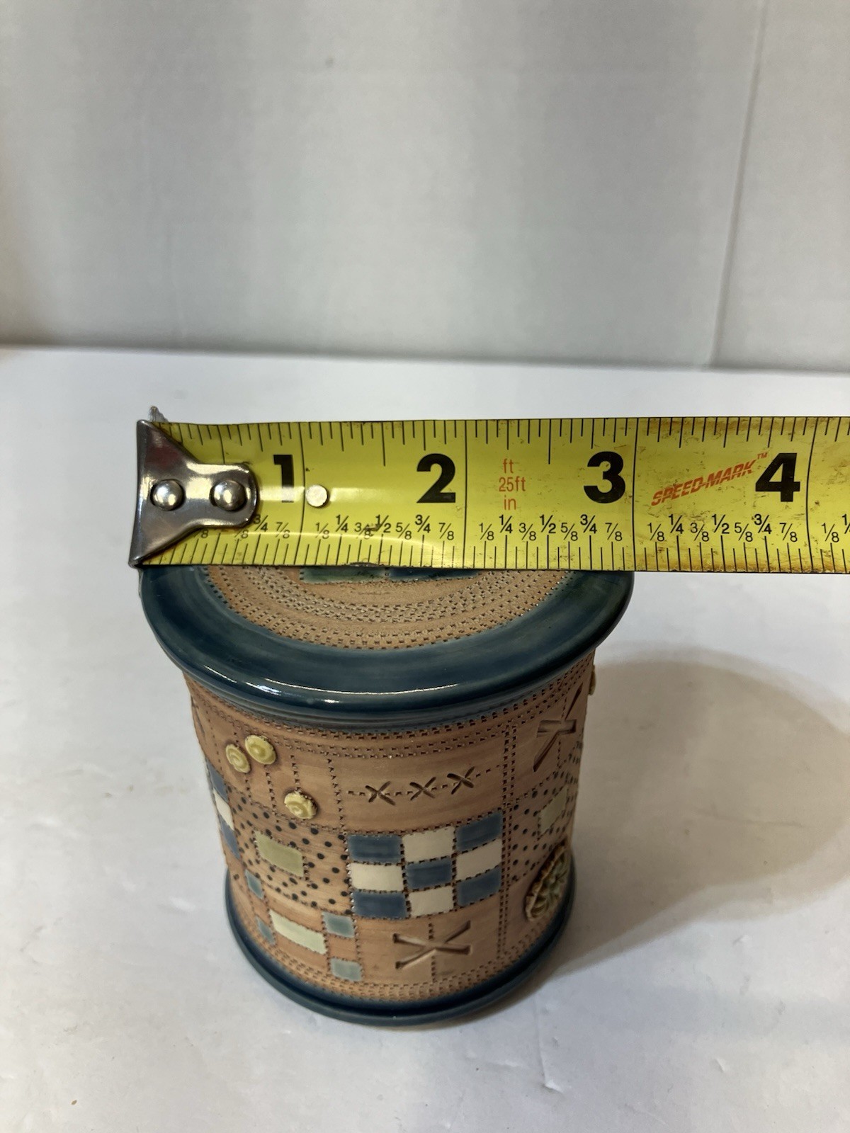 Glazed Pottery Trinket Box With Quilted Pattern