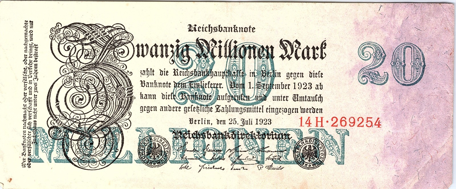GERMANY 20 MILLION MARKS 1923 Better CONDITION