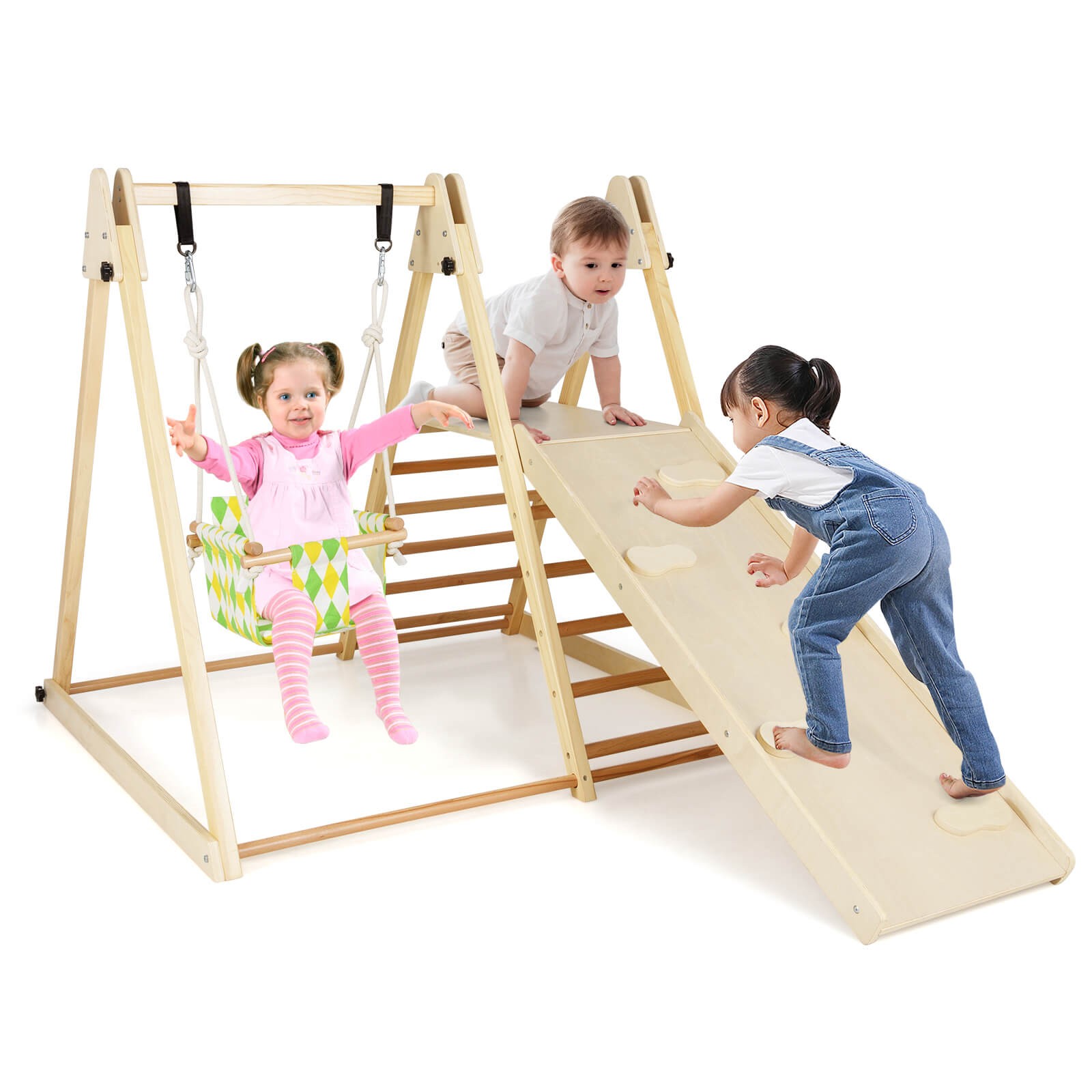 4-in-1 Indoor Jungle Gym w/Baby Swing, Climber, Ladder and Resting Platform