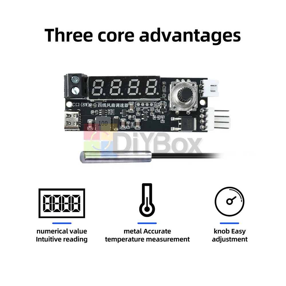 5V 12V 5A 4-Wire PWM Fan Speed Control Module Smart Temperature Control +Display