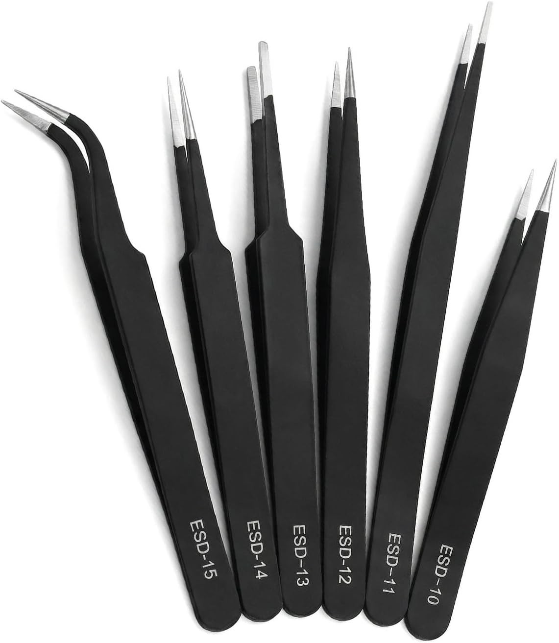 Precision Tweezers Set, ESD Safe Stainless Steel Fine Tip, Non-Magnetic