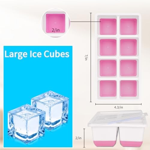 Large Ice Cube Trays with Lid, 2 Pack Stackable Silicone Ice Cube Molds for