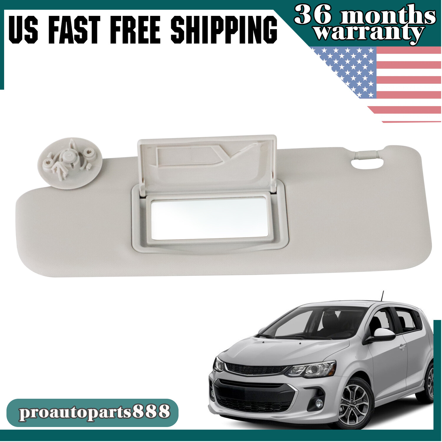 Left Driver Side Sun Visor For CHEVROLET Sonic 2012-2022 Spark 2011-22 Gray