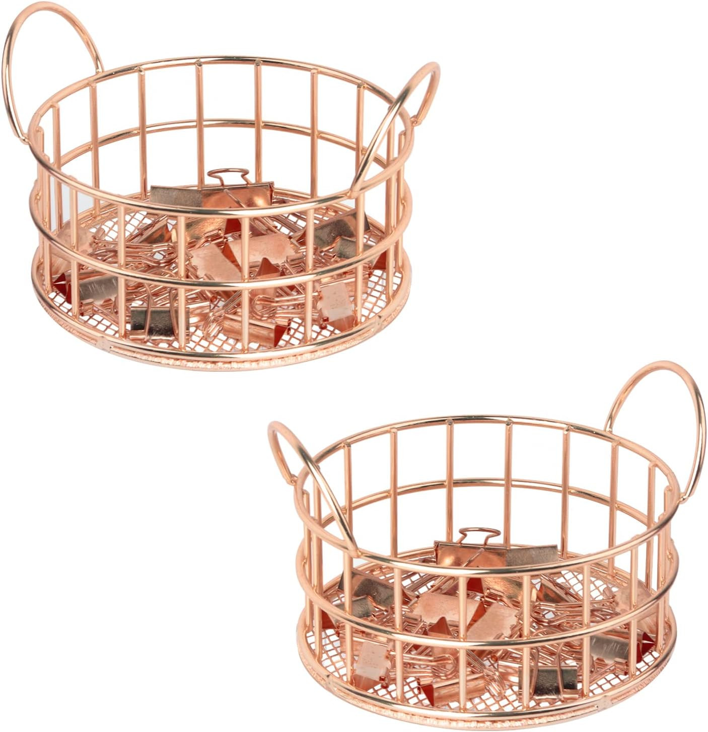 Rose Gold Binder Clip Holder, Mesh Desk Accessories, Desk top Metal Dispenser...