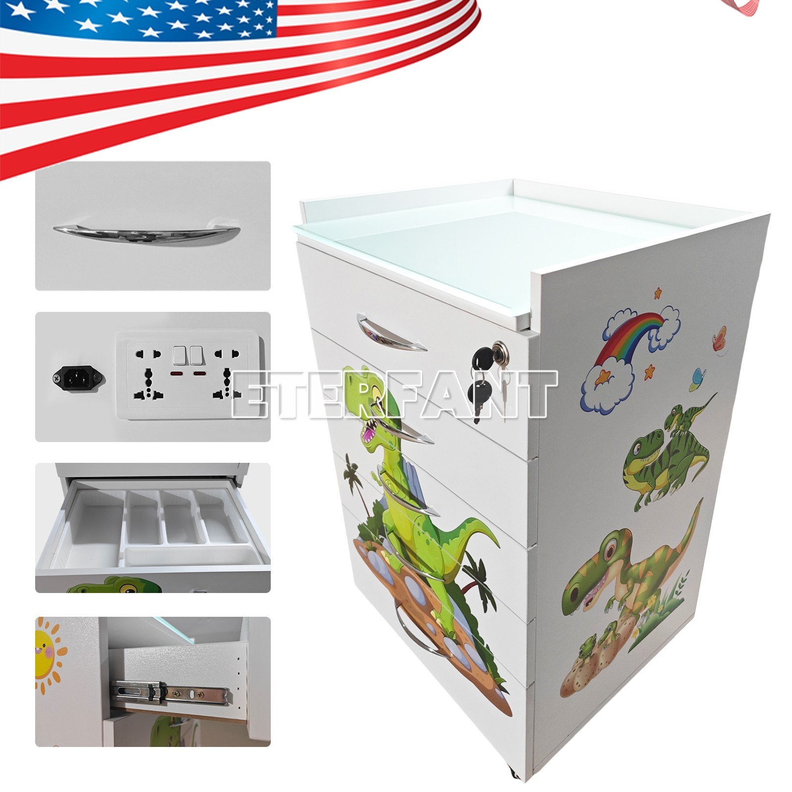 5 Drawer Dental cartoon Medical Trolley Cart Acrylic Mobile Cabinet Rolling Cart