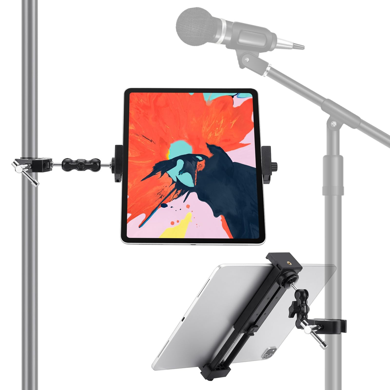 Aluminum Holder Mic Stand, Portable iPad Mic Stand Mount, Adjustable Music St...