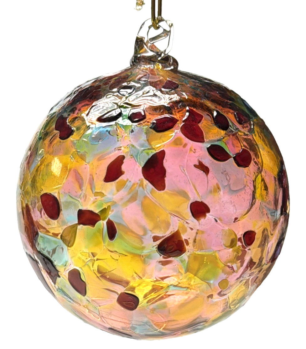 Art Glass Suncatcher Ornament Blown Mosaic Calico Pattern Textured