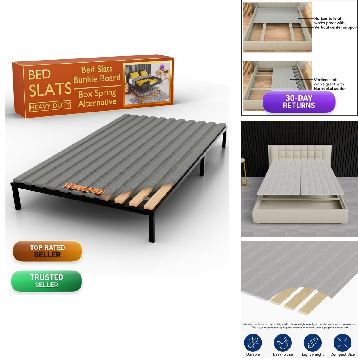 Treaton Heavy Duty Vertical Bunkie Board/Bed Slats Twin Grey 0.75-Inch