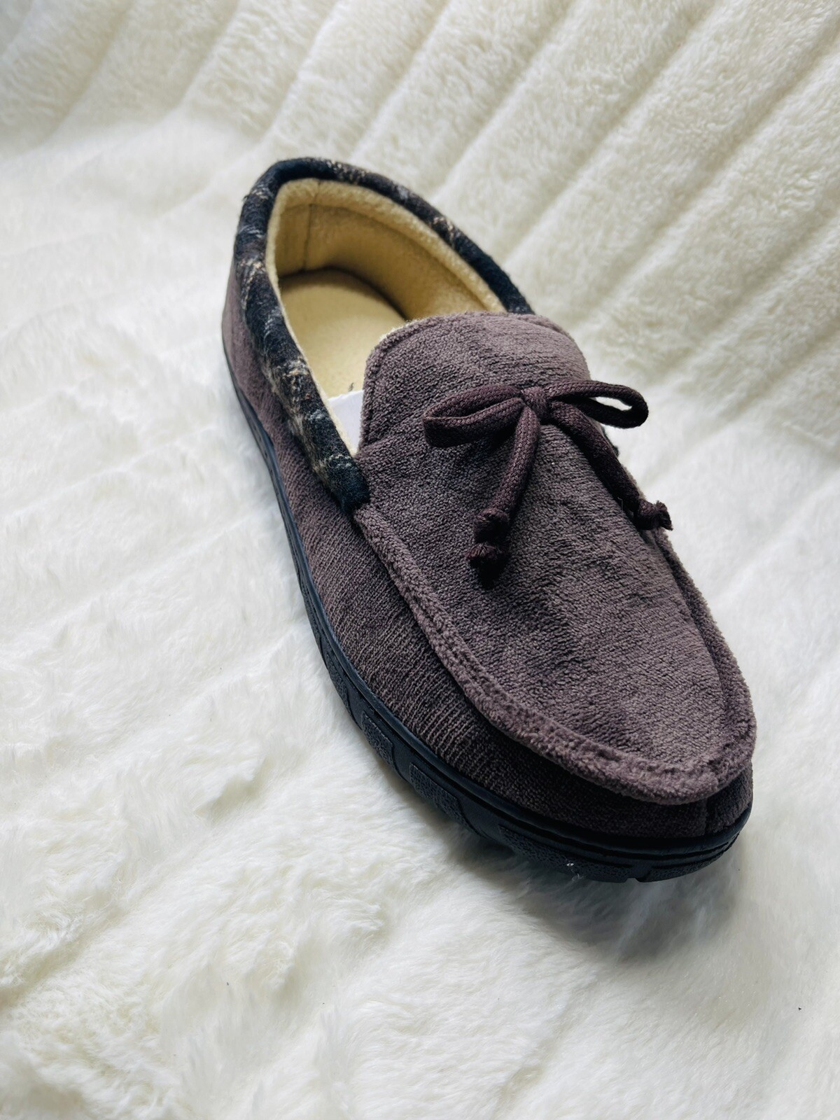 New Totes Men's Microterry Moccasin Memory Foam Slippers M (8-9 )Brown