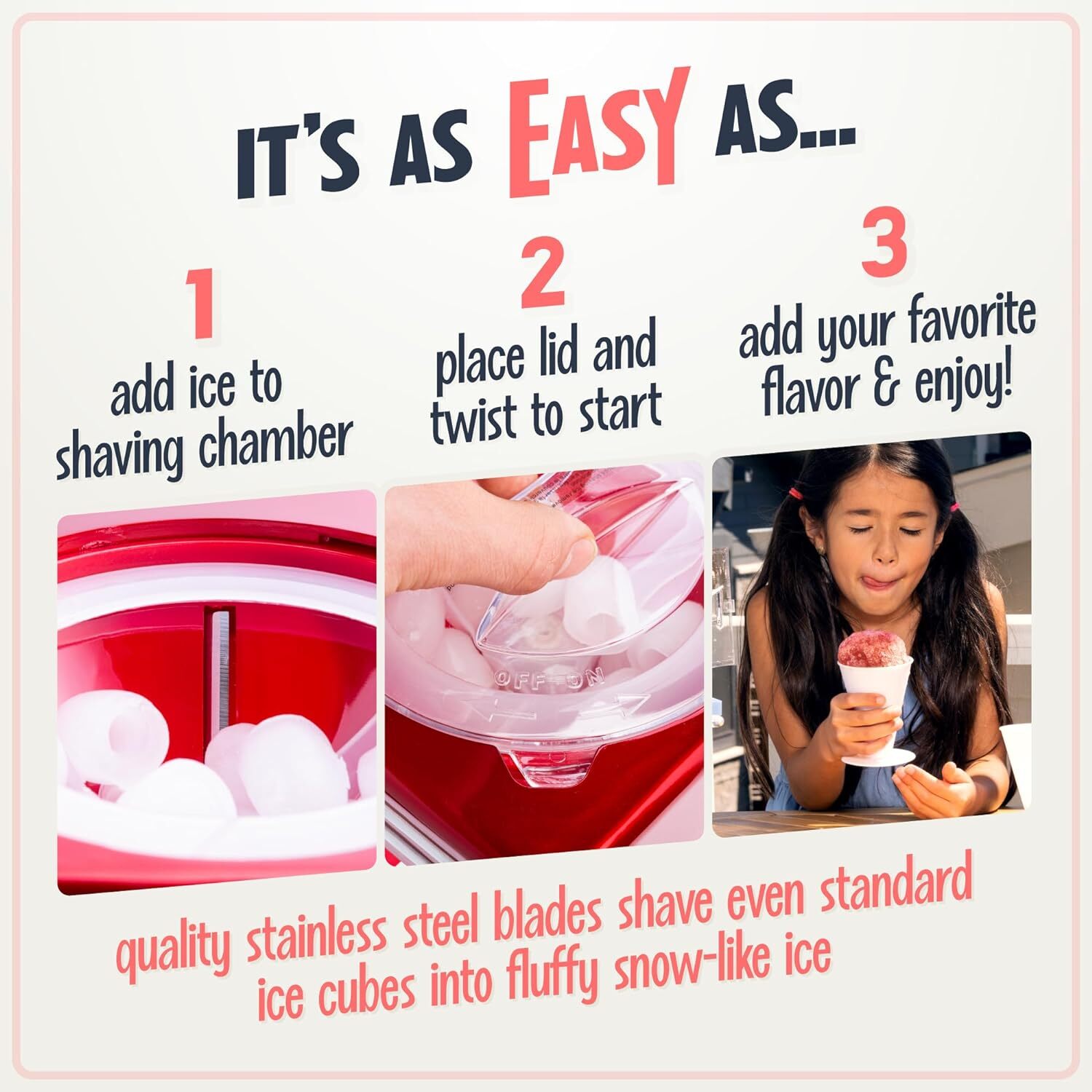 Shaved Ice and Snow Cone Machine, Retro Table-Top Slushy Machine Makes 20 Treats