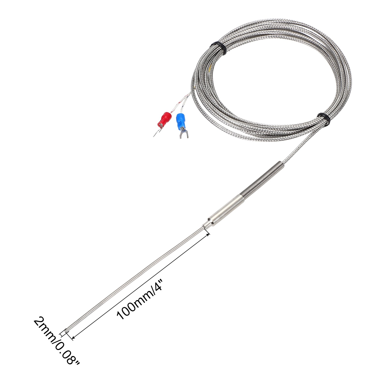E Type Thermocouple Temperature Sensor Probe 2x100mm 9.8ft Wire 0-800°C