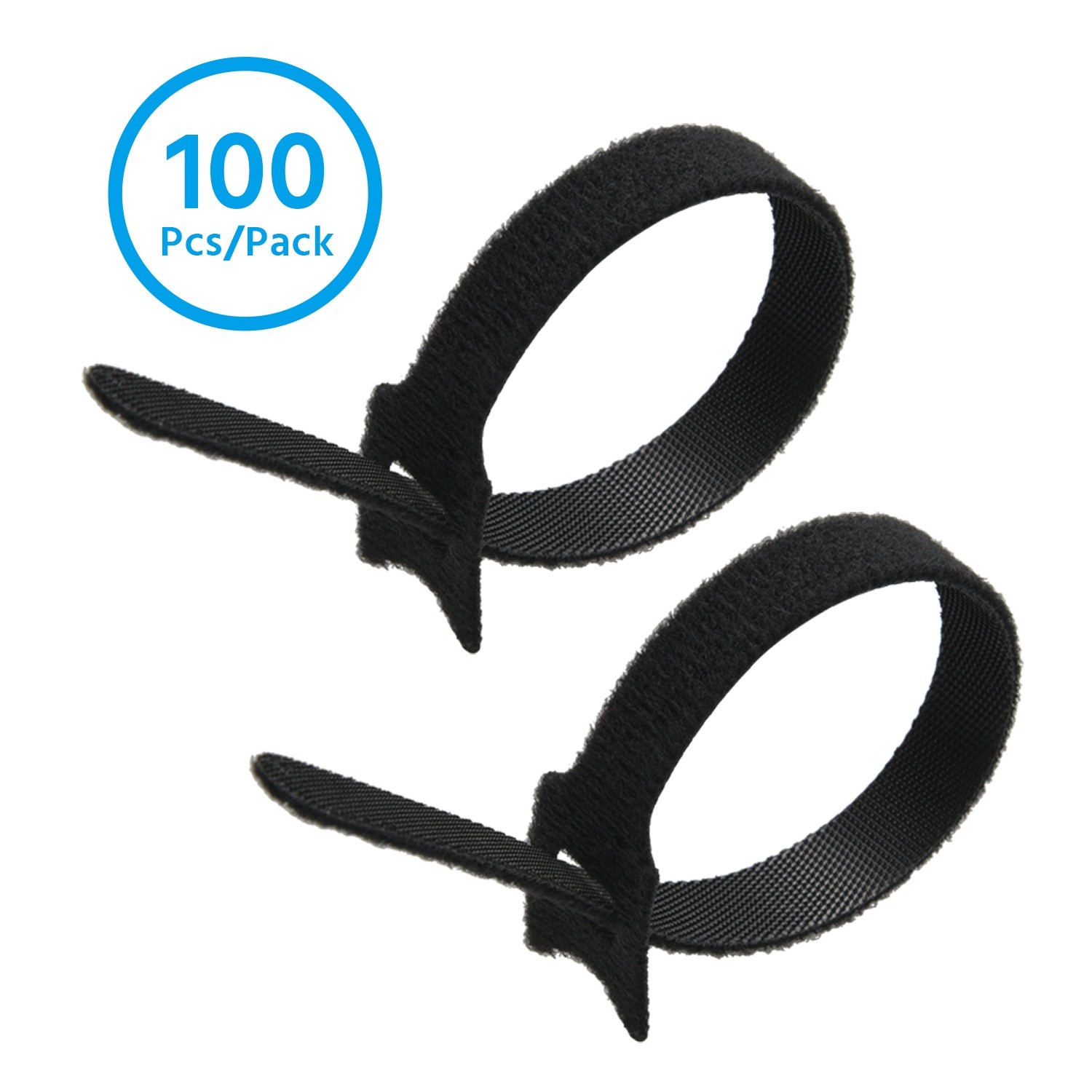 5 Pack of 8" Hook and Loop Wrap Strap 1/2" Width Black, 100pc Pack