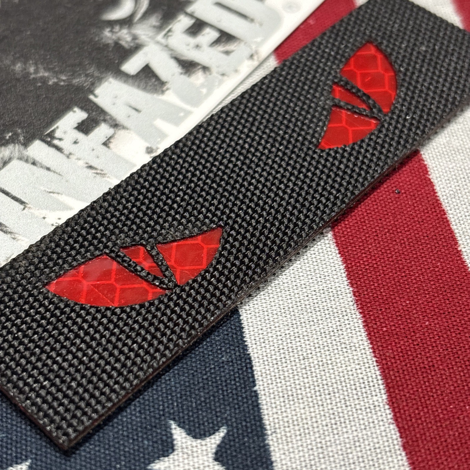 Reflective Cat Eyes Red Patch Hook & loop High Quality Embroidery 3.5x1”