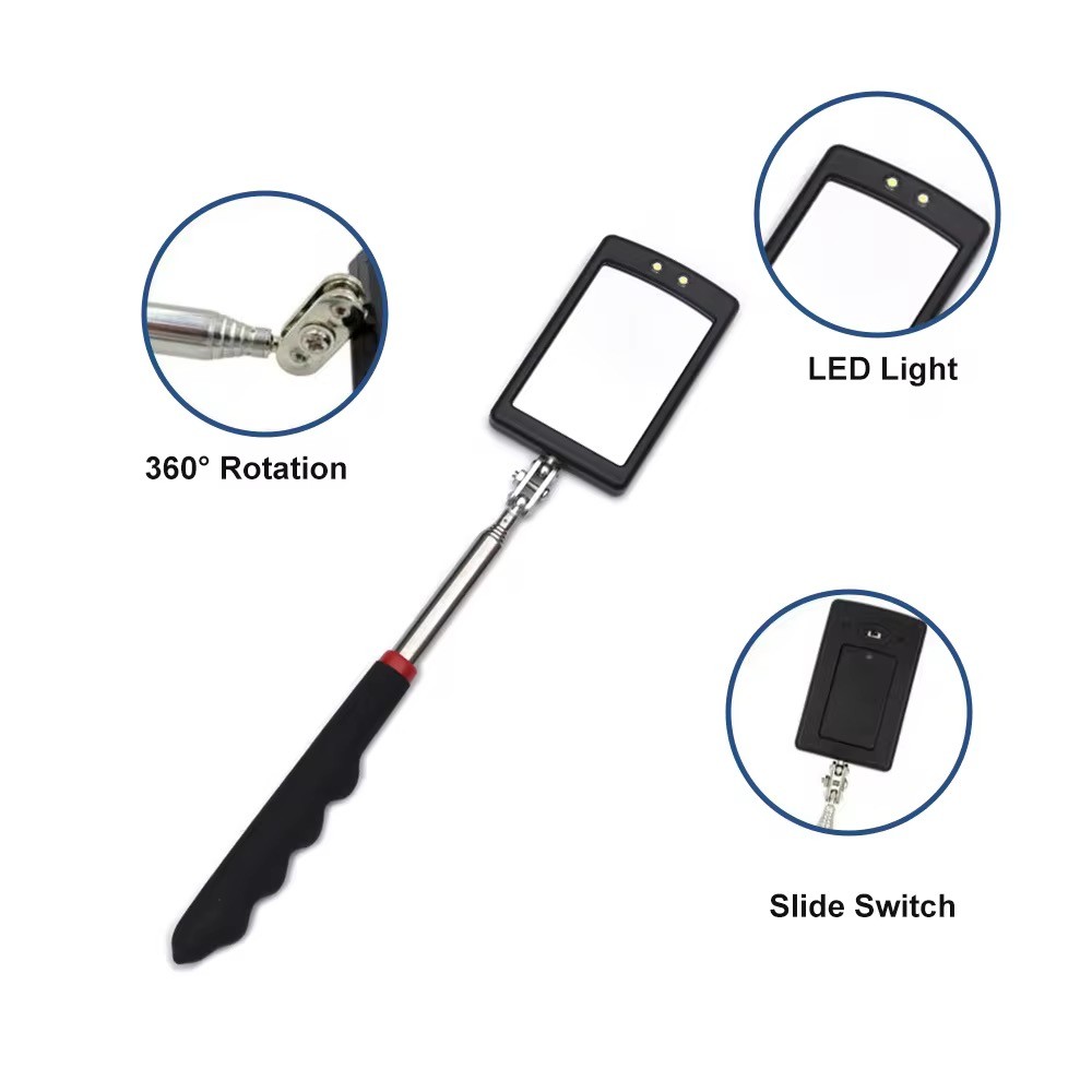 Inspection Mirror LED Lighted Mechanic Telescoping illuminate Swivel Extendable