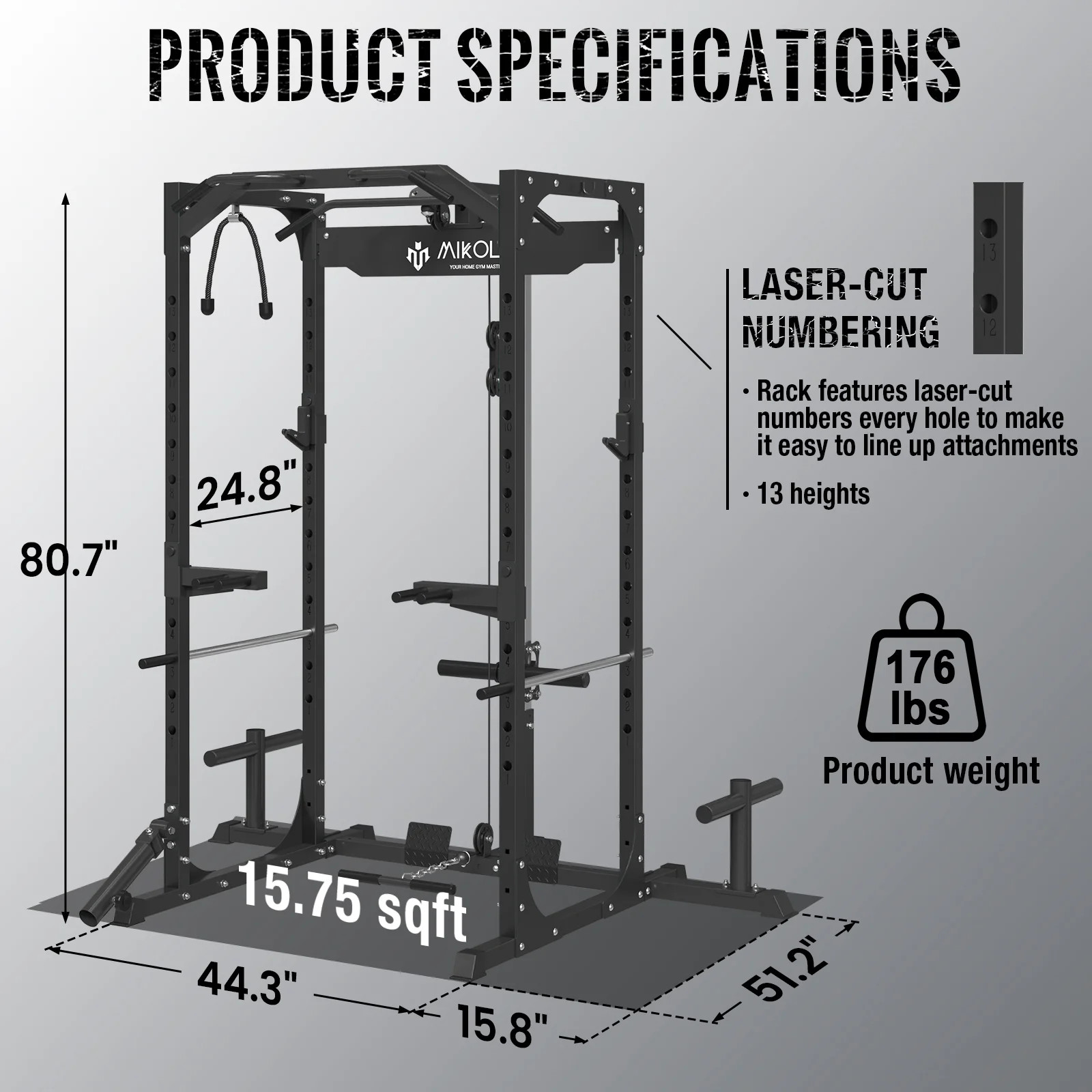 LAT Pulldown System Multi-Functional Squat Rack Exercise Power Cages Metal Black