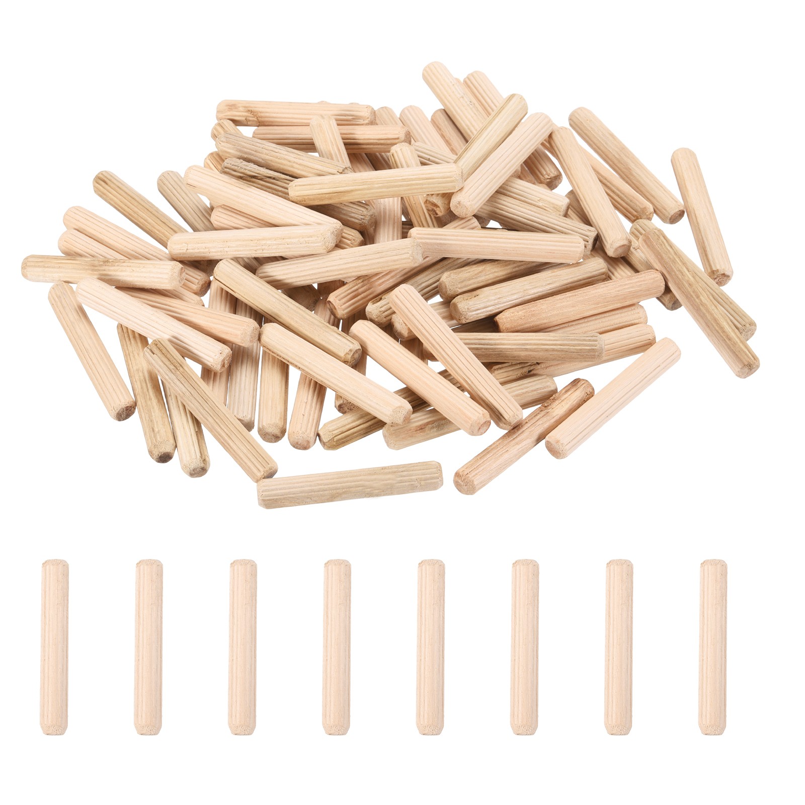 95 Pcs Wood Dowel Pins 5/16" x 2" Fluted Wooden Dowels Hardwood Pegs