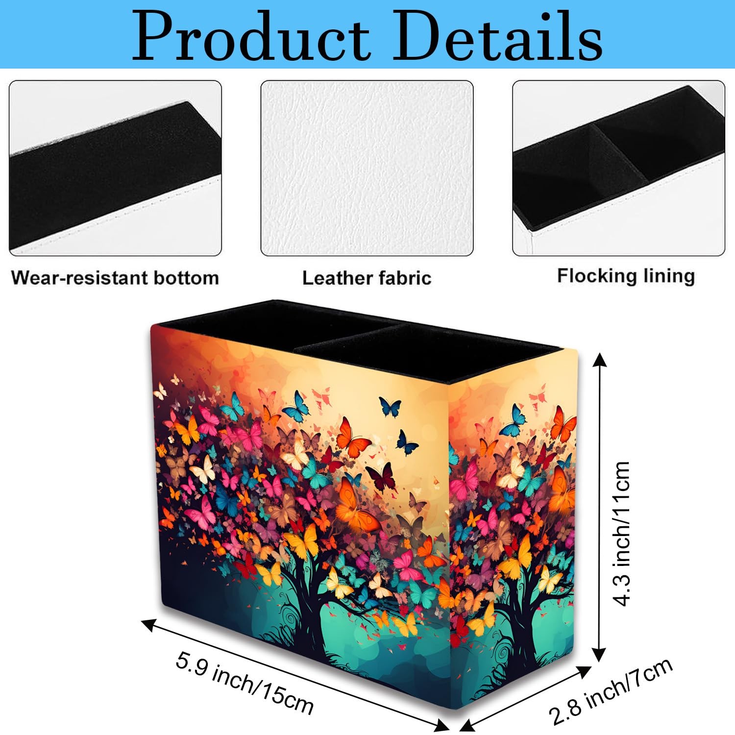 Pen Holder, 2 Compartment Leather Pen Storage Boxes, Makeup Brush Storage Box...