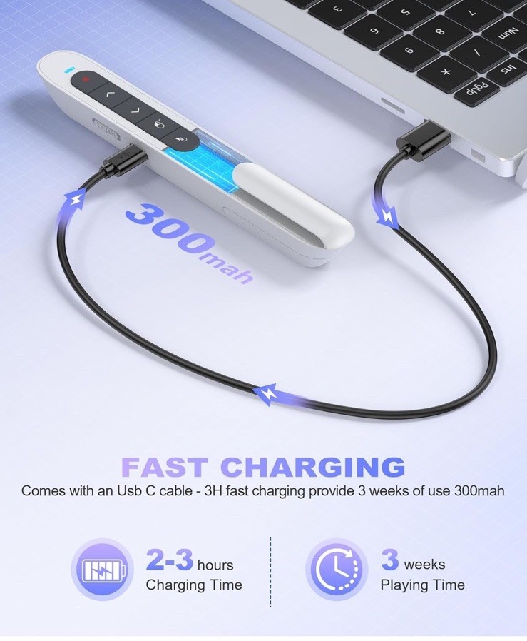 Wireless Presentation Clicker for PowerPoint, USB C Remote with Volume Control