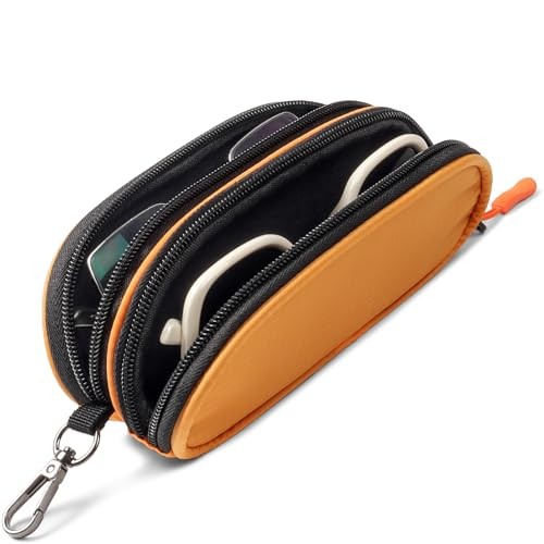 Double Eyeglasses Case Soft Portable Zipper Sunglasses Pouch with Orange