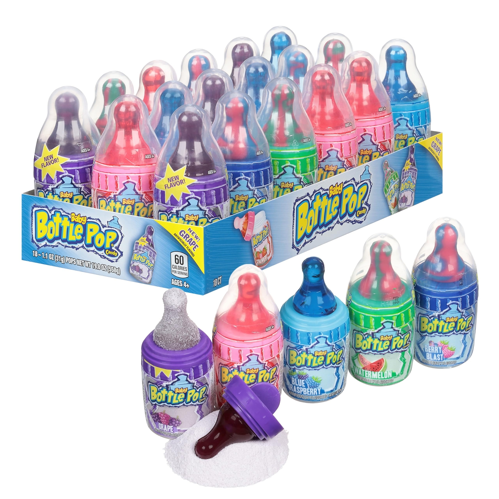 Baby Bottle Pop Party 18 Count Variety Pack Individually Wrapped Lollipops w Pow