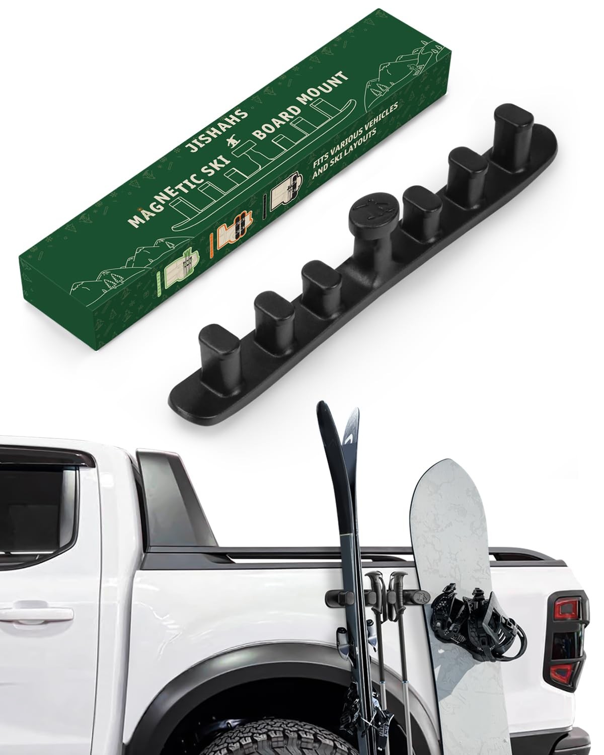 Magnetic Ski Holder for Side of Car – Strips Snowboard Mount – Black