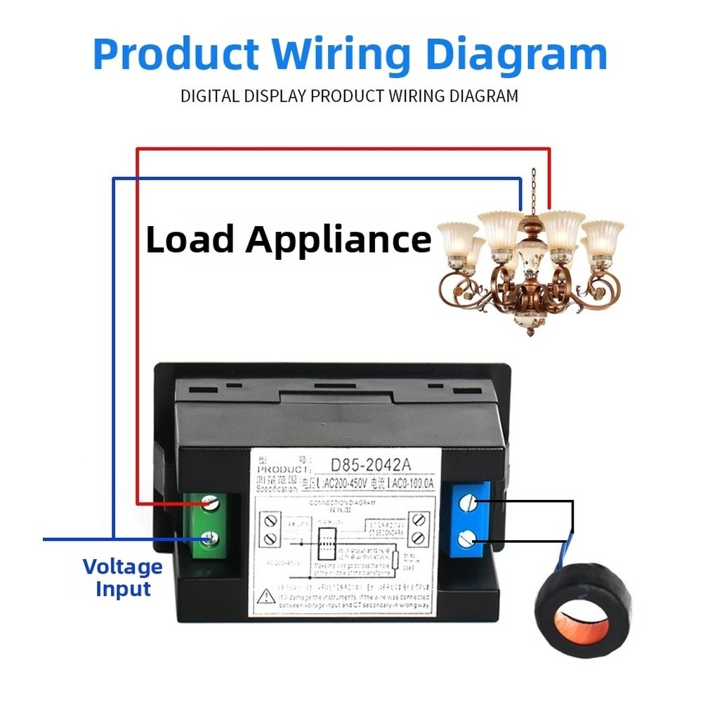 Voltage and Current Meter Dual LCD Display 80-500V AC 100A 68x38mm Mount