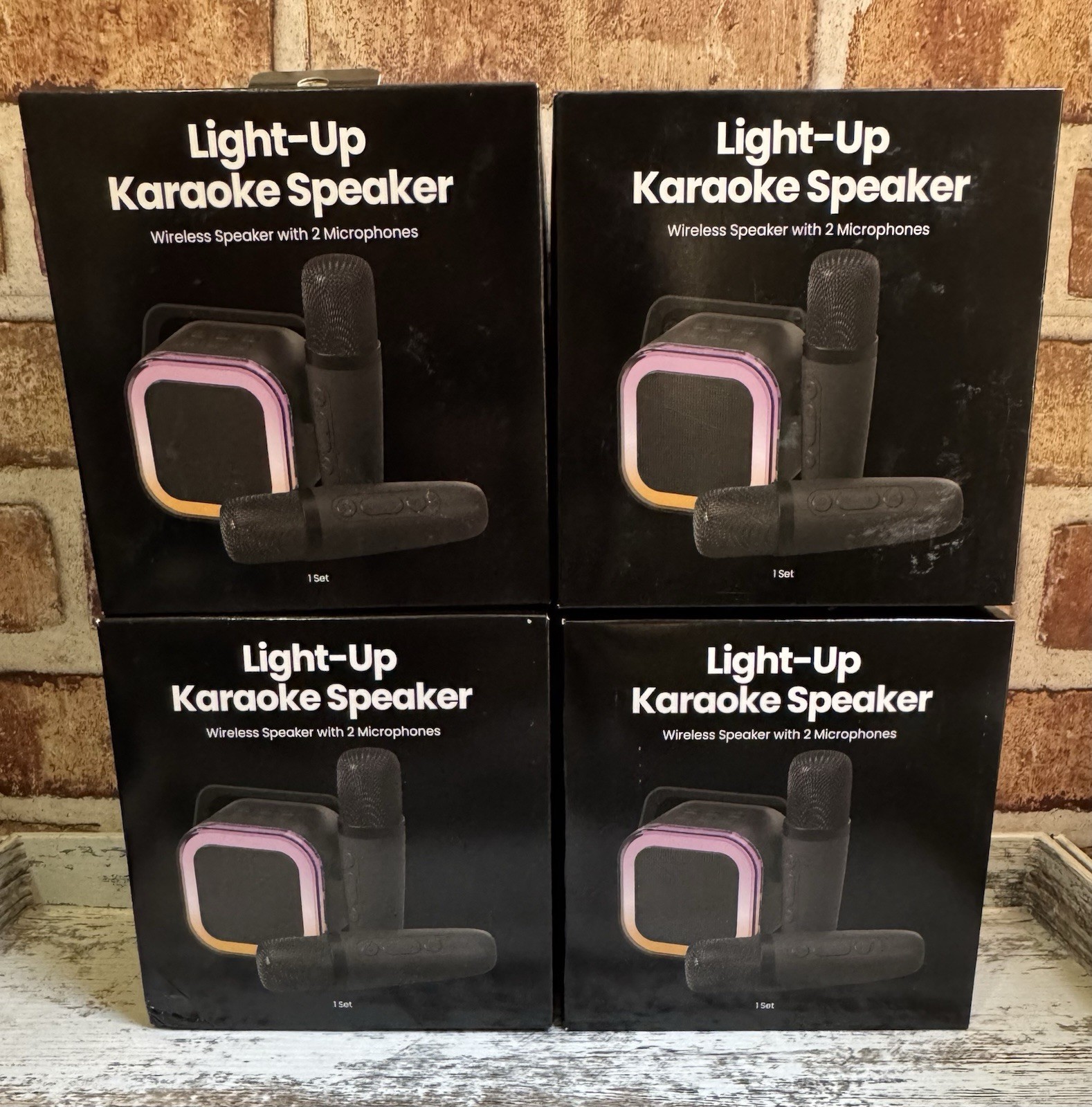 Light-Up Portable Karaoke System Wireless 2 Microphones Rechargeable Black 1 Box