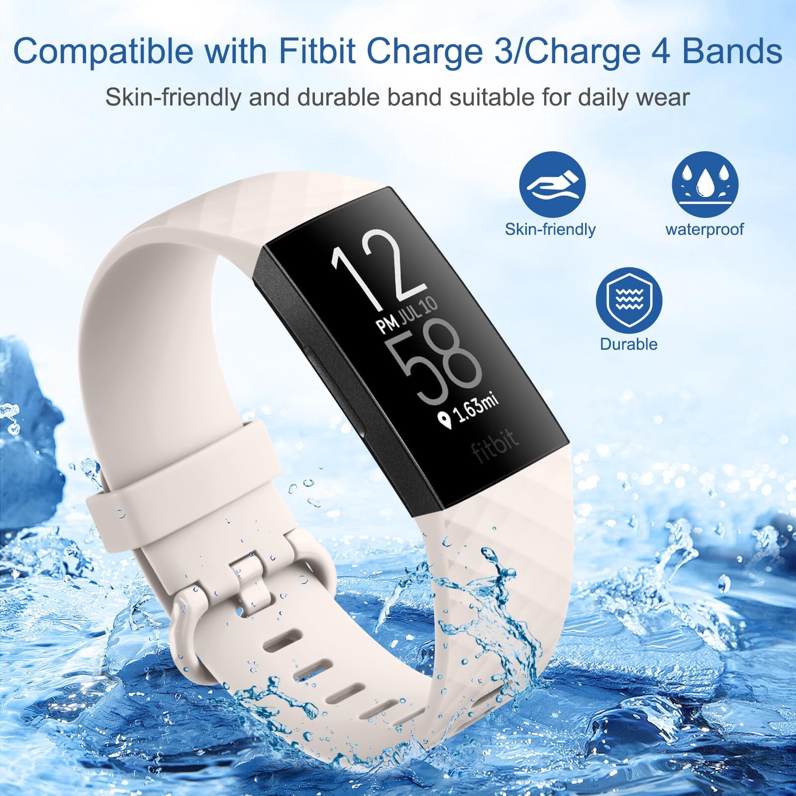 4 Pack Replacement Band for Fitbit Charge 3 4 SE Bracelet Watch Rate Fitness [L]